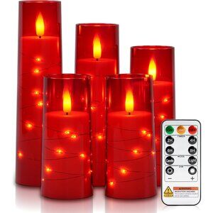 Flameless Candle with Remote Timer – 5 Flickering Acrylic Battery Operated LED P